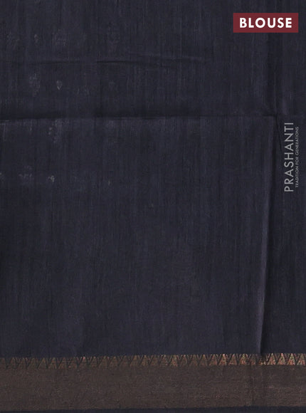 Munga tussar silk saree dark grey with allover gematric prints and ajrakh printed pallu