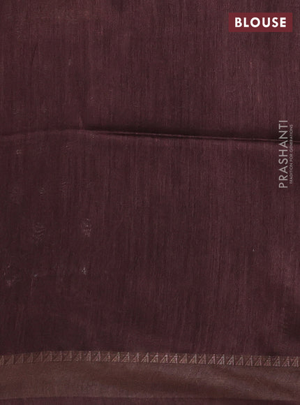 Munga tussar silk saree coffee brown with allover gematric prints and ajrakh printed pallu