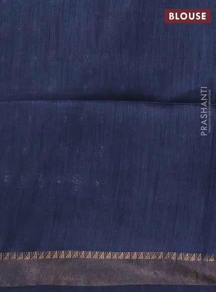 Munga tussar silk saree peacock blue with allover gematric prints and ajrakh printed pallu