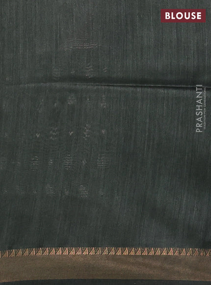 Munga tussar silk saree deep sap green with allover gematric prints and ajrakh printed pallu