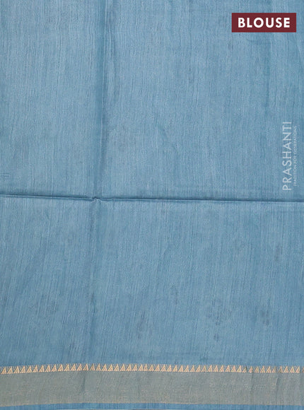 Munga tussar silk saree pastel blue with allover ikat prints and zari woven border
