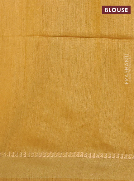 Munga tussar silk saree mustard yellow with allover ikat prints and zari woven border