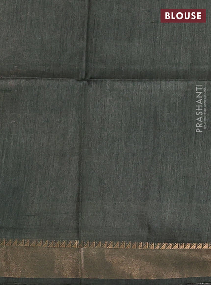 Munga tussar silk saree green with allover ajrakh prints and zari woven border