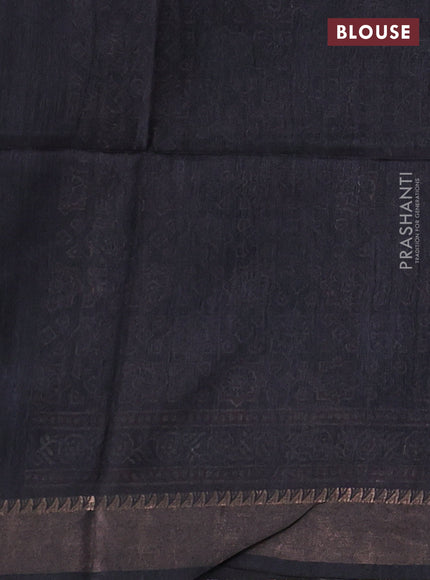 Munga tussar silk saree black with allover ajrakh prints and zari woven border