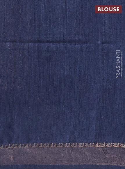 Munga tussar silk saree blue with allover ajrakh prints and zari woven border