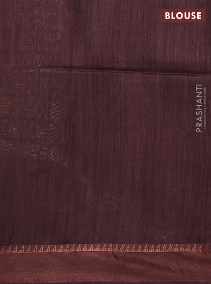 Munga tussar silk saree coffee brown with allover ajrakh prints and zari woven border