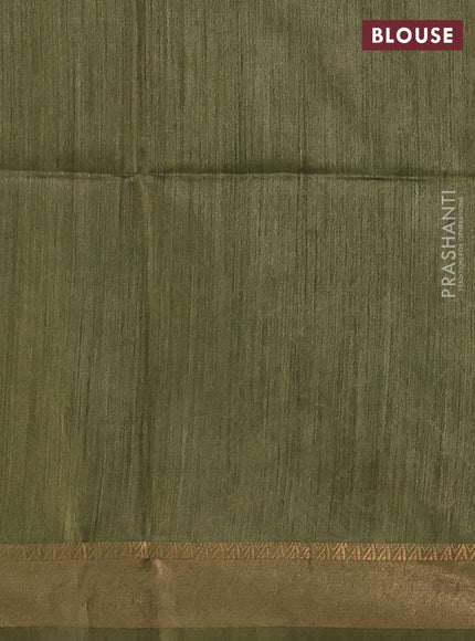 Munga tussar silk saree black and mehendi green with allover ikat prints and zari woven border