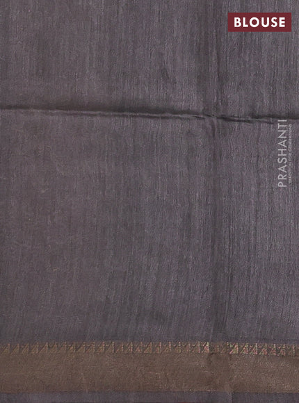 Munga tussar silk saree coffee brown and grey with allover ikat prints and zari woven border