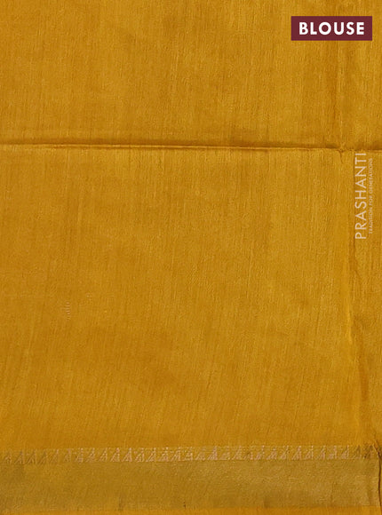 Munga tussar silk saree deep sap green and mustard yellow with allover ikat prints and zari woven border