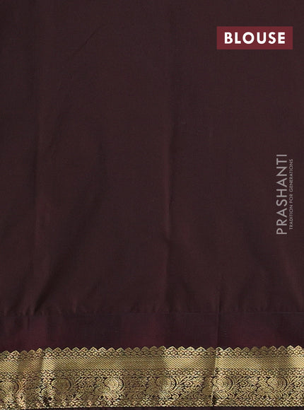 Semi kanchipuram silk saree teal green and coffee brown with allover zari woven buttas and temple design zari woven border