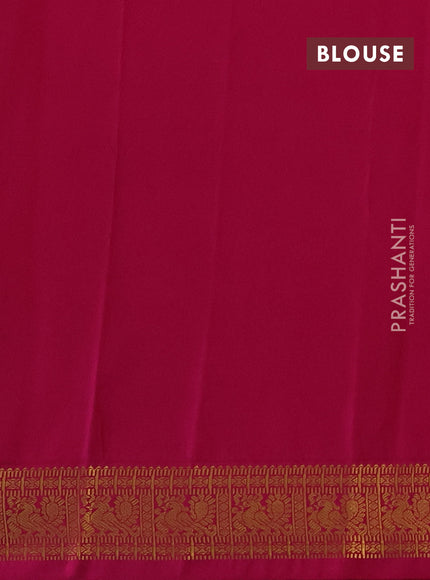 Semi kanchipuram silk saree bottle green and pink with zari woven buttas and zari woven border