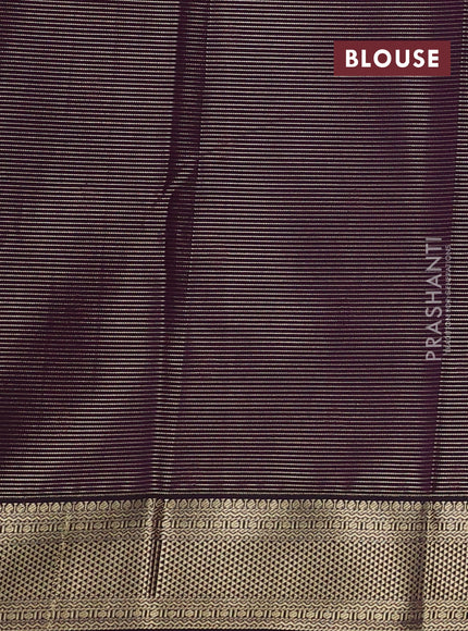 Semi kanchipuram silk saree beige and deep purple with allover zari weaves & buttas and zari woven border