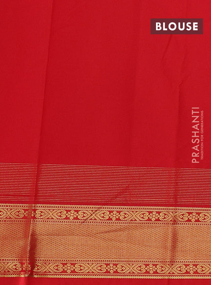 Semi kanchipuram silk saree blue and red with zari woven buttas and zari woven korvai border