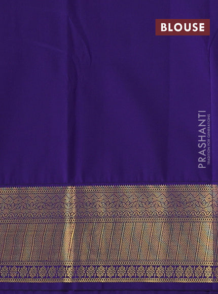 Semi kanchipuram silk saree mustard yellow and navy blue with allover zari stripes & buttas and zari woven korvai border