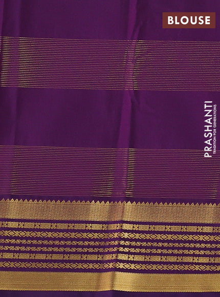 Semi kanchipuram silk saree orange and wine shade with allover zari checks & buttas and zari woven korvai border
