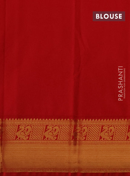 Semi kanchipuram silk saree lotus pink and red with allover zari checks & buttas and zari woven korvai border