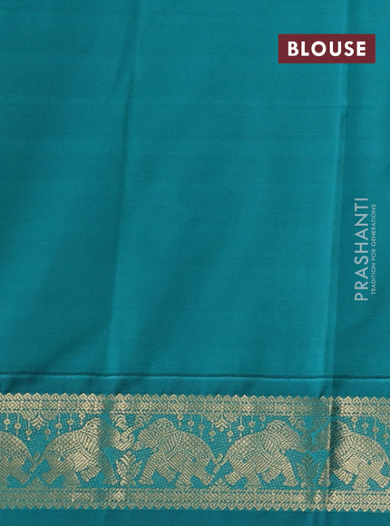 Semi kanchipuram silk saree coffee brown and teal green with allover zari checks & buttas and zari woven border