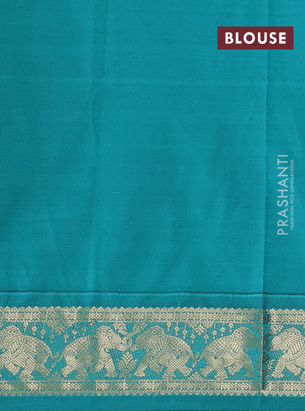 Semi kanchipuram silk saree purple and teal green with allover zari checks & buttas and zari woven border