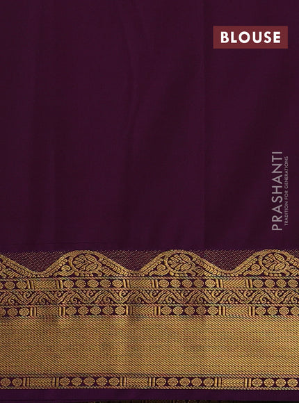 Semi kanchipuram silk saree yellow and purple with allover zari checks & buttas and zari woven border