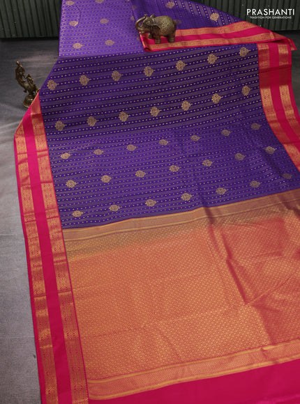 Semi kanchipuram silk saree purple and pink with allover zari weaves & buttas and rettapet zari woven border