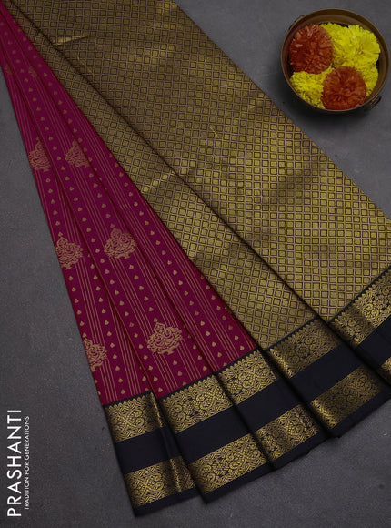 Semi kanchipuram silk saree pink and deep navy blue with allover zari weaves & buttas and rettapet zari woven border
