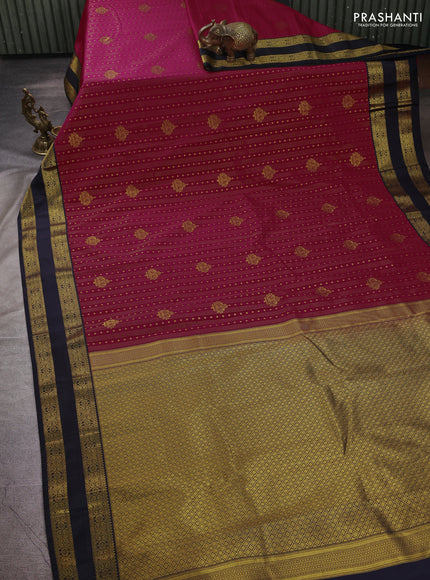 Semi kanchipuram silk saree pink and deep navy blue with allover zari weaves & buttas and rettapet zari woven border