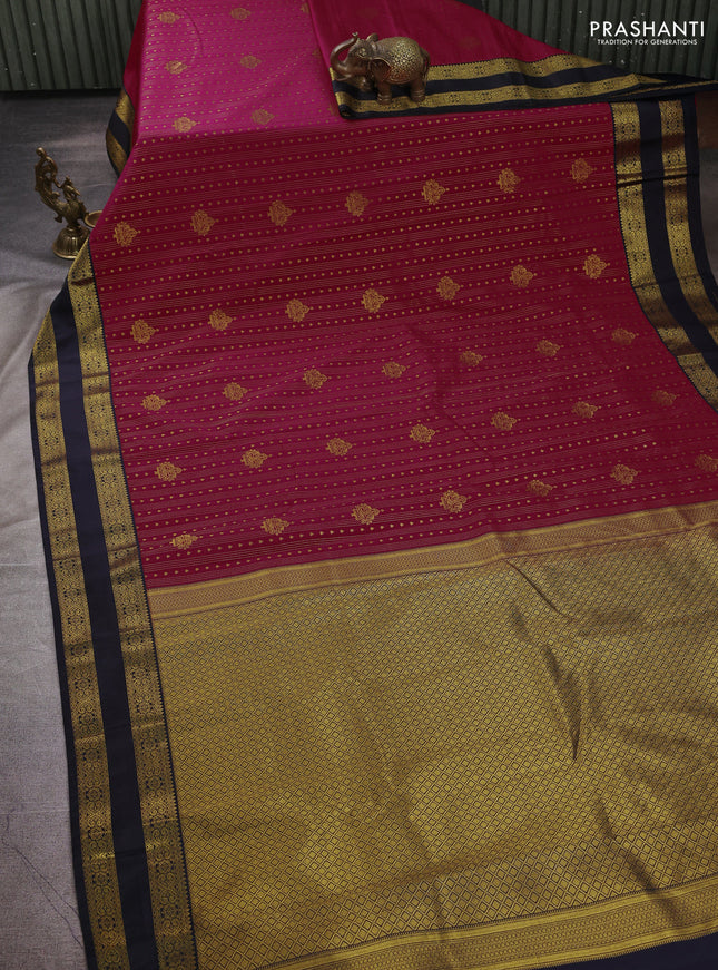 Semi kanchipuram silk saree pink and deep navy blue with allover zari weaves & buttas and rettapet zari woven border