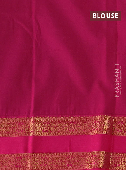 Semi kanchipuram silk saree green and pink with allover zari weaves & buttas and rettapet zari woven border