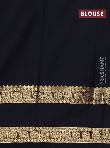 Semi kanchipuram silk saree mustard yellow and deep navy blue with allover small zari checks & buttas and rettapet zari woven border