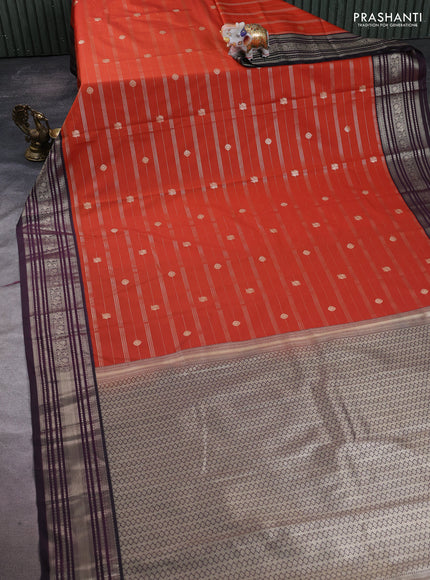 Semi kanchipuram silk saree rust shade and deep purple with allover zari weaves & buttas and zari woven border