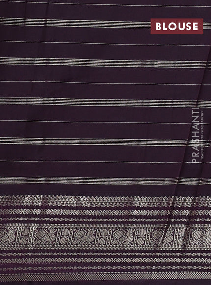 Semi kanchipuram silk saree rust shade and deep purple with allover zari weaves & buttas and zari woven border
