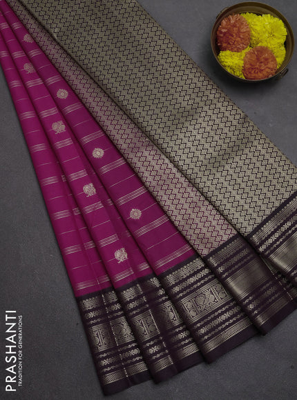 Semi kanchipuram silk saree dark pink and deep purple with allover zari weaves & buttas and zari woven border