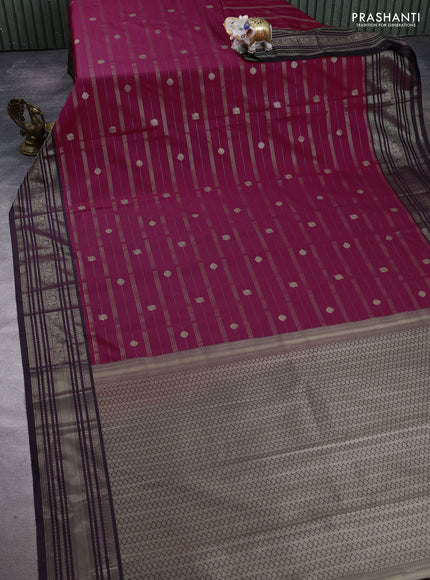 Semi kanchipuram silk saree dark pink and deep purple with allover zari weaves & buttas and zari woven border