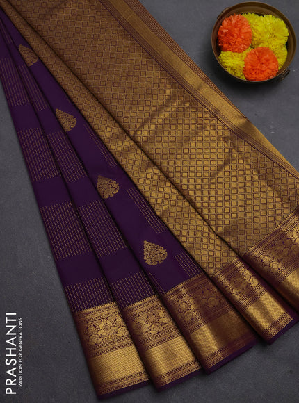 Semi kanchipuram silk saree wine shade with allover zari weaves & buttas and zari woven border
