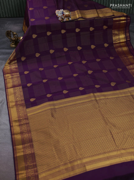 Semi kanchipuram silk saree wine shade with allover zari weaves & buttas and zari woven border