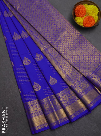 Semi kanchipuram silk saree royal blue with allover zari weaves & buttas and zari woven border