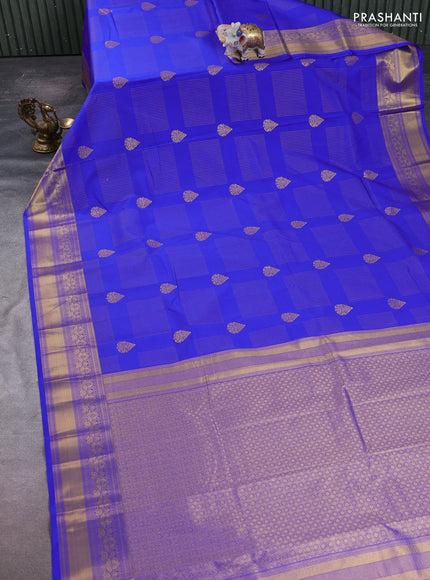 Semi kanchipuram silk saree royal blue with allover zari weaves & buttas and zari woven border