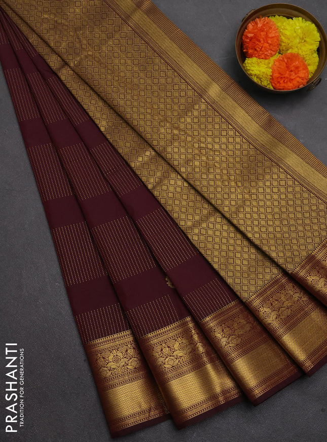 Semi kanchipuram silk saree deep maroon with allover zari weaves & buttas and zari woven border