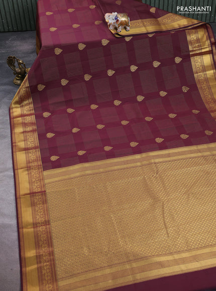 Semi kanchipuram silk saree deep maroon with allover zari weaves & buttas and zari woven border