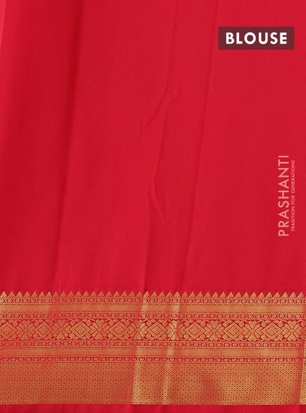Semi kanchipuram silk saree purple and red with allover zari stripes & buttas and temple design zari woven border