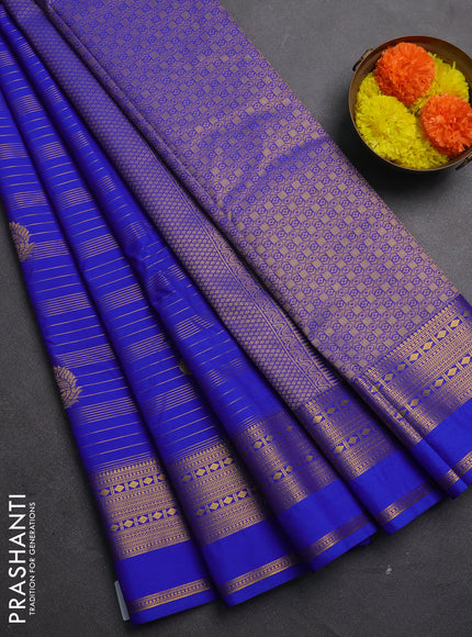 Semi kanchipuram silk saree royal blue with allover zari weaves & buttas and rettapet zari woven border