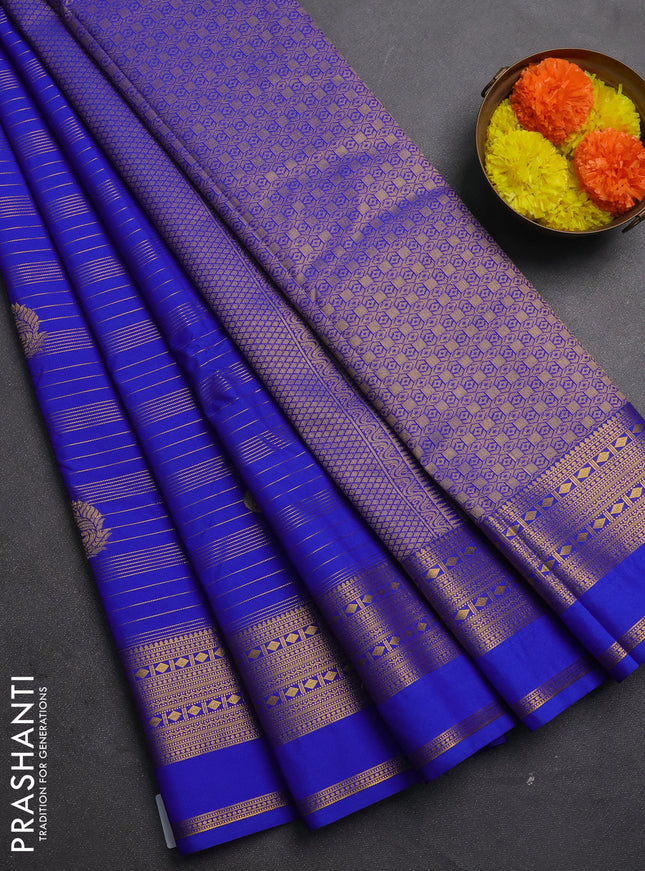 Semi kanchipuram silk saree royal blue with allover zari weaves & buttas and rettapet zari woven border