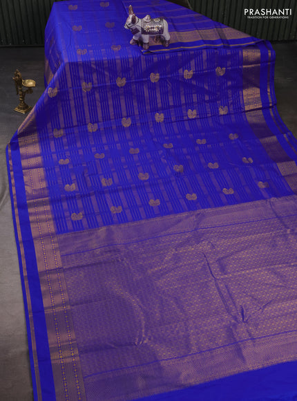 Semi kanchipuram silk saree royal blue with allover zari weaves & buttas and rettapet zari woven border