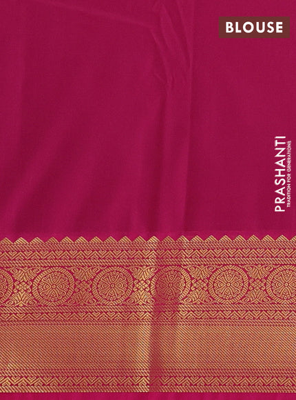 Semi kanchipuram silk saree bottle green and pink with allover zari stripes & buttas and zari woven korvai border