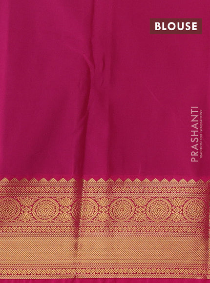 Semi kanchipuram silk saree peacock green and pink with allover zari stripes & buttas and zari woven korvai border