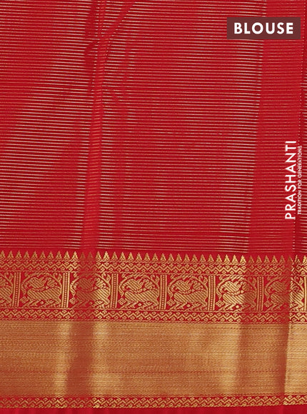 Semi kanchipuram silk saree beige and red with allover small zari checks & buttas and zari woven border