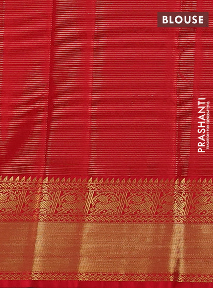 Semi kanchipuram silk saree cream and red with allover small zari checks & buttas and zari woven border