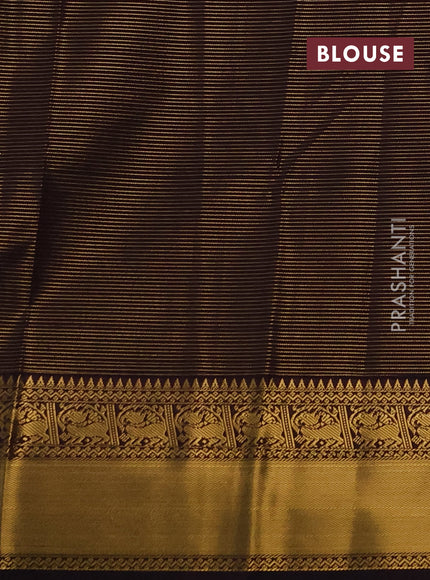 Semi kanchipuram silk saree cream and deep purple with allover small zari checks & buttas and zari woven border