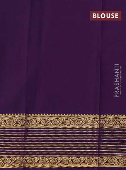 Semi kanchipuram silk saree teal blue and purple with allover small zari checks & buttas and zari woven border