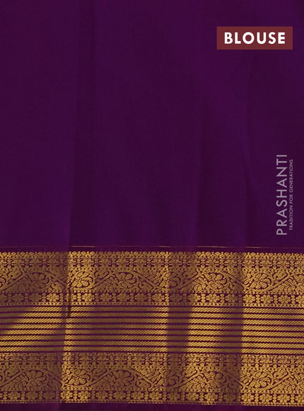 Semi kanchipuram silk saree light green and purple with allover small zari checks & buttas and zari woven border